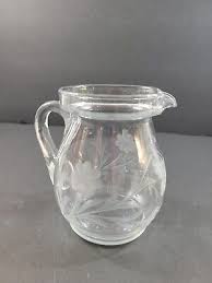 Vintage Clear Glass Creamer Milk Pitcher Etched Flowers & Butterflies 4 3/8" | eBay