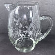 Vintage LIBBEY ROCK SHARPE FLORAL ETCHED ELEGANT 8 Cocktail Glasses Pitcher MCM | eBay