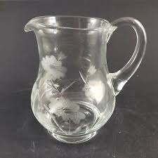 Etched Cut Glass Crystal Syrup Cream Sauce Pitcher Flower 5" Elegant Brilliant | eBay