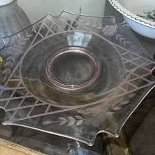 clear pink scalloped Etched Unique Plate | eBay