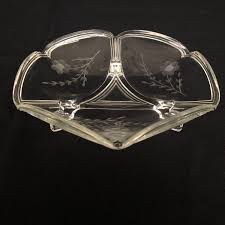 Elegant Vintage Clear Etched Glass Footed Art Deco Bowl Dish - Etsy Israel