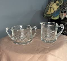 Vintage Cream And Sugar Set-Etched Glass | eBay