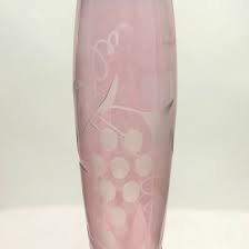 Cranberry Pink Crystal Glass Cut to Clear Etched Bud Vase Grapes Leaves Vintage | eBay