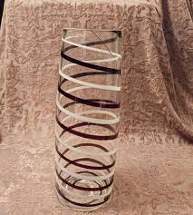 Tall Art Glass Blown Swirl Vase 14" White Amethyst On Clear EUC Unsigned | eBay