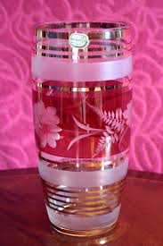 Vintage Czech Bohemian Glam Glass Vase With A Red and Gold Design - Etsy