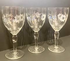 Vintage Optic Etched Wine Glasses Set Of 3 | eBay