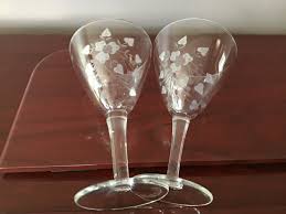 Vintage Etched Crystal Wine Glasses - Floral Heart Vine ...