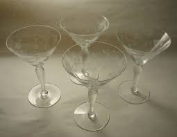 4 Depression Era Champagne Champagne Martini Glasses Gray Cut Optic Bowl | eBay