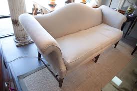 Vintage Camelback Sofa in Grey Linen at 1stDibs | ethan allen camelback sofa slipcover, slipcover camelback sofa, vintage camel back sofa