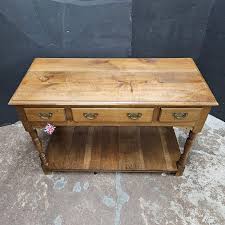 Late 20th Century English Oak Turned Leg Potboard Sideboard With Brass Handles | Chairish