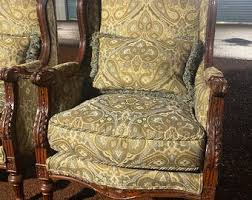 Vintage French Country Wingback Chair: Carved Wood Accent ...