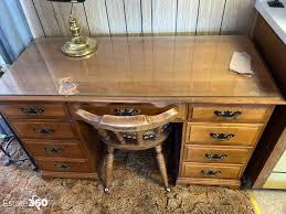 Vintage Flanders Maple Desk with Chair and Protective Glass Top Auction | Estate 360