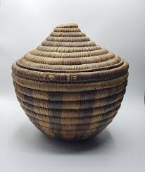 Coiled Woven Basket Lid LIDDED Vintage old vase ...