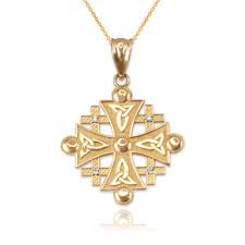Gold Jerusalem Cross Diamond Pendant Necklace | eBay