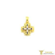 14k Gold jerusalem cross with Diamonds and Sapphire | Tabash ...