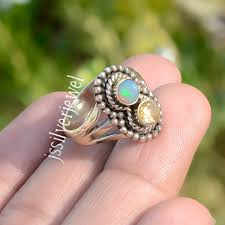 Ethiopian Opal & Citrine Topaz Gemstone 925 Sterling Silver Mother Jewelry Ring | eBay Australia