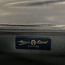 VTG 80s Etienne Aigner Couture Navy Blue Geometric Flap Slim ...