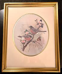 Vintage F. Massa Artwork Print Robins Perched On Tree | eBay