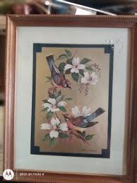 Vintage birds on dogwood framed gold color and signed by ...
