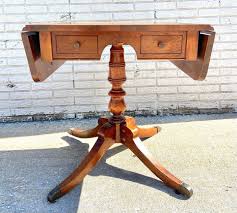 Vintage Drop Leaf Leather Top Side Table or Card Table - Etsy