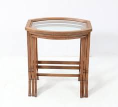 Art Nouveau Oak Nesting Tables with Glass Tops, 1890s, Set of 3 for sale at Pamono