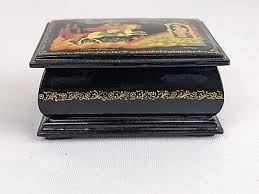 Vtg Russian Lacquer Trinket Box with Lid Hand Made Hand ...