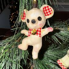 Vintage Flocked Felt Japan (4) Christmas Ornaments Mouse ...