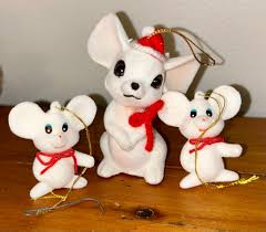Set of Three Adorable Flocked White Christmas Mice ...