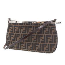 FENDI Zucca Used Shoulder Bag Handbag Brown Black Canvas ...