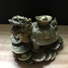 VTG Chinese Brass Feng Shui Lucky Wealth Dragon Turtle Step ...