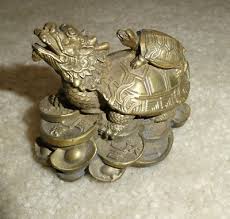 Unusual Vintage Brass Turtle on Asian Dragon and Coins ...