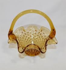Vintage Hobnail Amber Glass Italian Basket Ruffled Edge Made ...