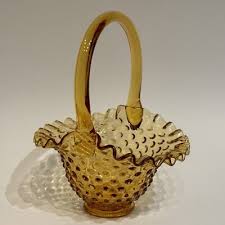 Vintage Fenton Amber Glass Colonial Hobnail Ruffled Edges ...