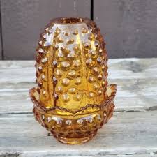 Vintage Fenton Fairy Lamp, Amber Hobnail, Ruffled Base, 2 Piece Votive Holder, Candle Holder,art Glass, 1960s Midcentury,romantic Lighting, - Etsy