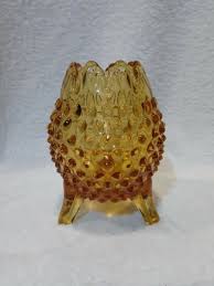 VTG Fenton Amber Hobnail Glass Egg Shaped 3-Footed Vase 5 ...