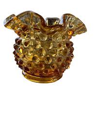 Unmarked Fenton-esque Amber Hobnail Double Crimp Vase | eBay
