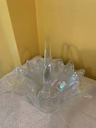 Beautiful Vintage LE Smith Huge 13” Iridescent Glass Basket w/Feathered Pattern | eBay