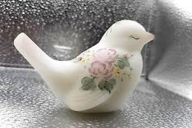 VTG Fenton 'Rose Garden' White Glass Bird 95th Ann Special ...