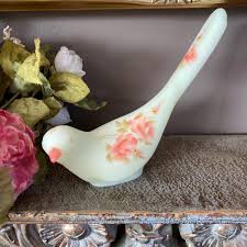 Vintage Fenton Custard Glass Bird Sculpture, Hand Painted ...