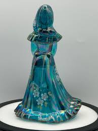 Fenton Teal Carnival Glass Bridesmaid Figurine: Hand Painted ...