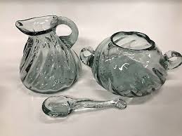 Hand Blown Glass Creamer and Sugar Bowl Set With Spoon Hand Made | eBay