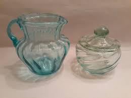 Set Of Vintage Handblown Glass Small Swirl Pitcher & Swirl Covered Trinket Dish | eBay