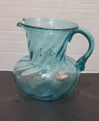 Vintage Blue Swirl Glass Pitcher Handblown Sangria Art Glass 6.5" | eBay