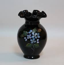 Fenton Art Glass ~ Glossy Ebony Black Vase ~ Hand Painted ...