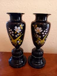 Rare Pair of Antique Victorian Gothic Black Glass Urn Vases ...