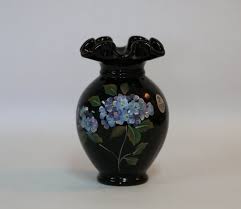 Fenton Art Glass ~ Glossy Ebony Black Vase ~ Hand Painted ...