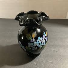 Fenton | Accents | Black Hand Painted Floral Fenton Vase ...