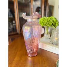 Vintage Fenton 14" Pink Iridescent Crackle Glass Vase ...