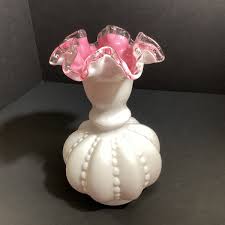 Fenton Vintage Beaded Melon Pink Peach Cased Glass Silver ...