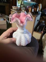 fenton glass vase pink and white | eBay